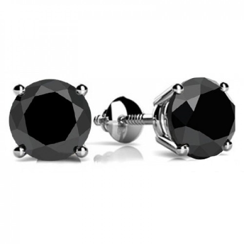 5.00 ct Round Cut Black Diamond Studs Earrings 14kt White Gold 
